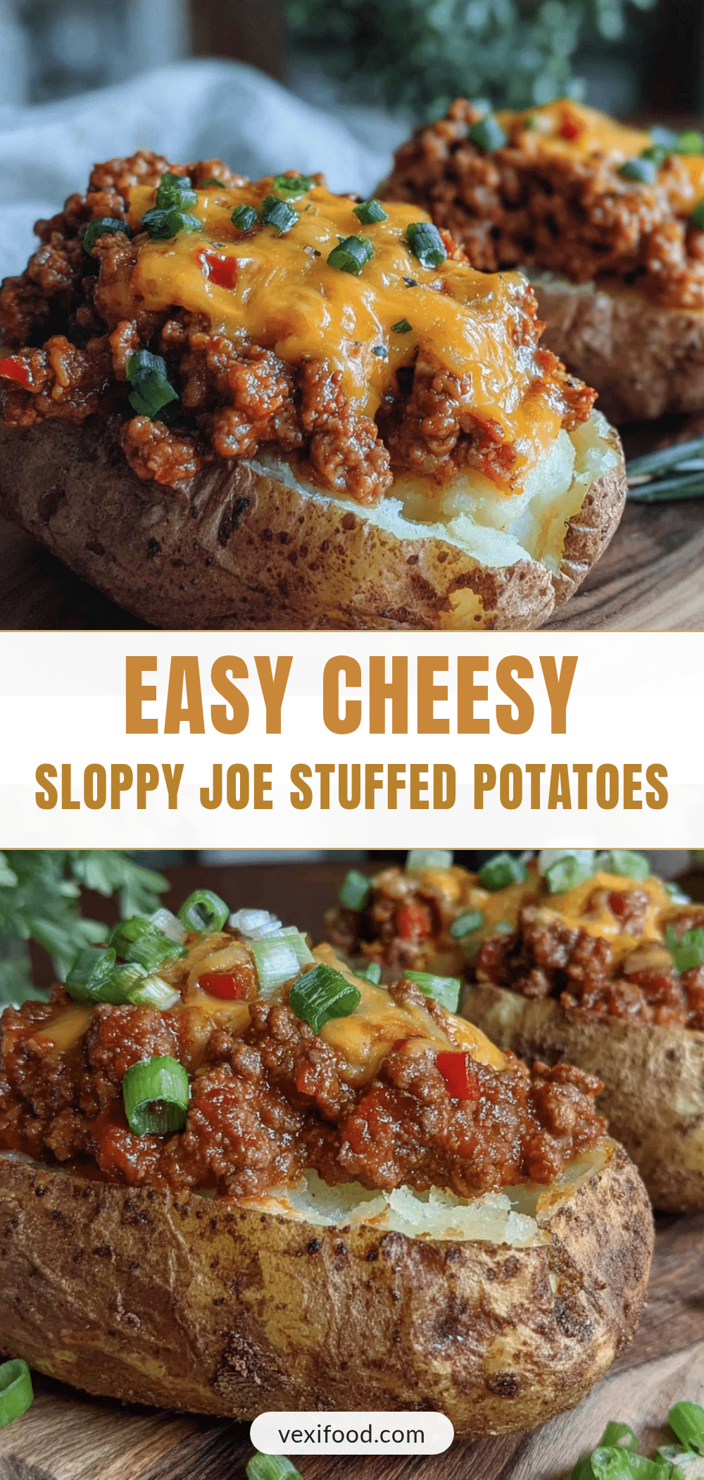 cheesy sloppy joe stuffed baked potatoes recipe