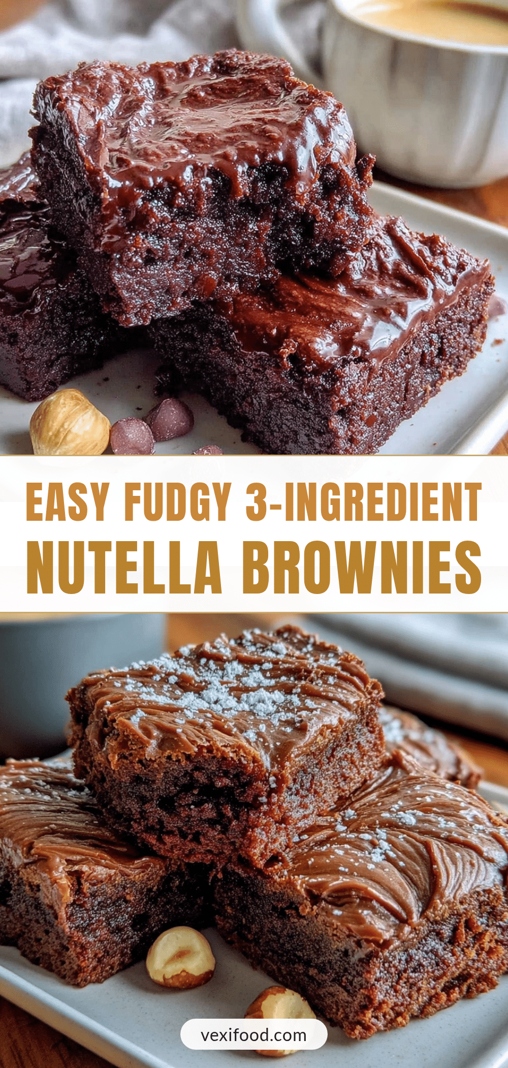 easy fudgy 3-ingredient Nutella brownies recipe