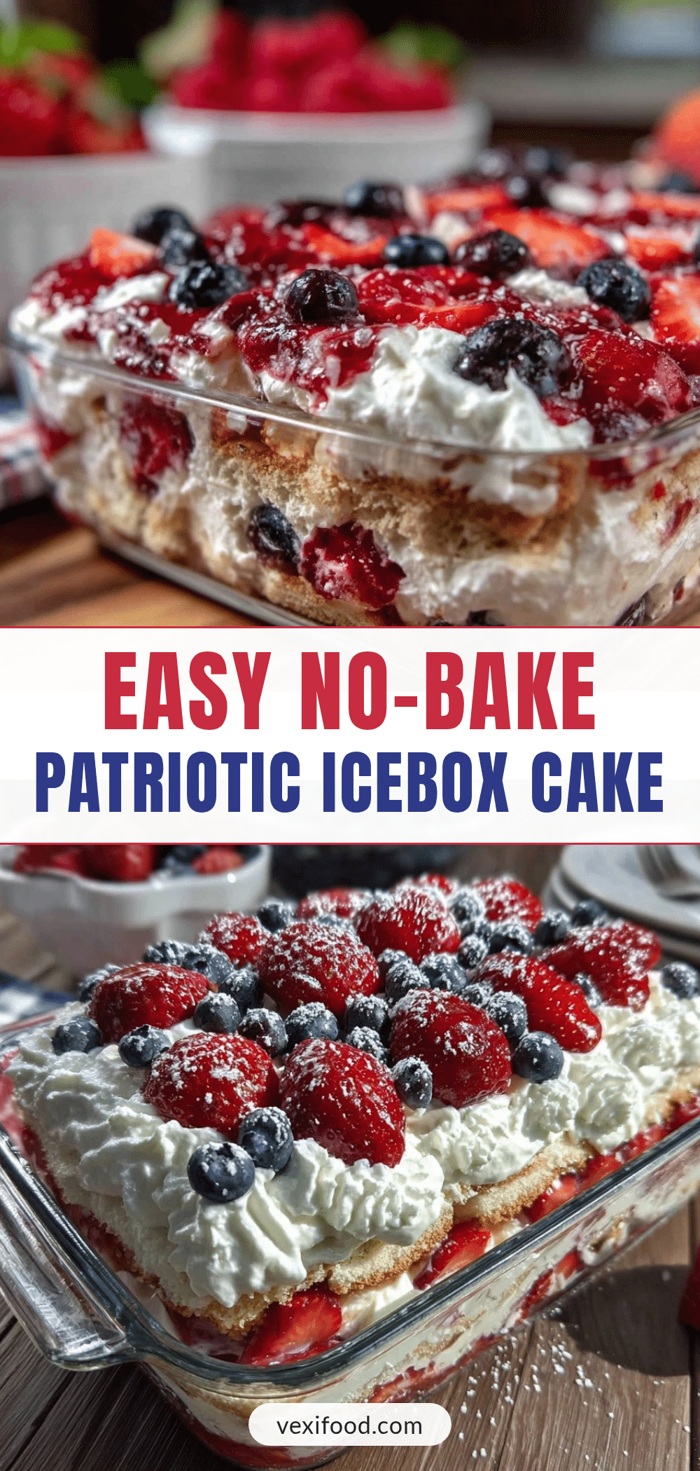 Easy No-Bake Red White and Blue Icebox Cake recipe