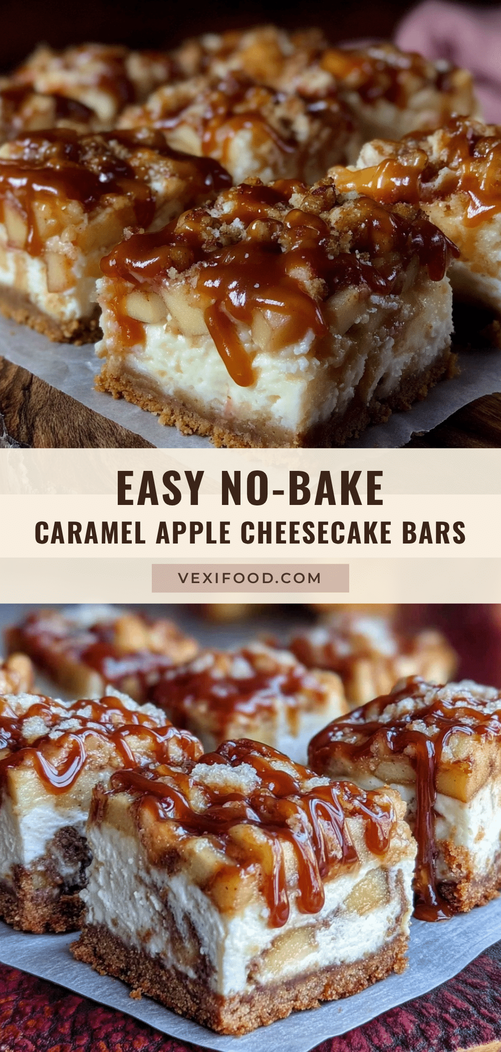 No-Bake Caramel Apple Cheesecake Bars recipe