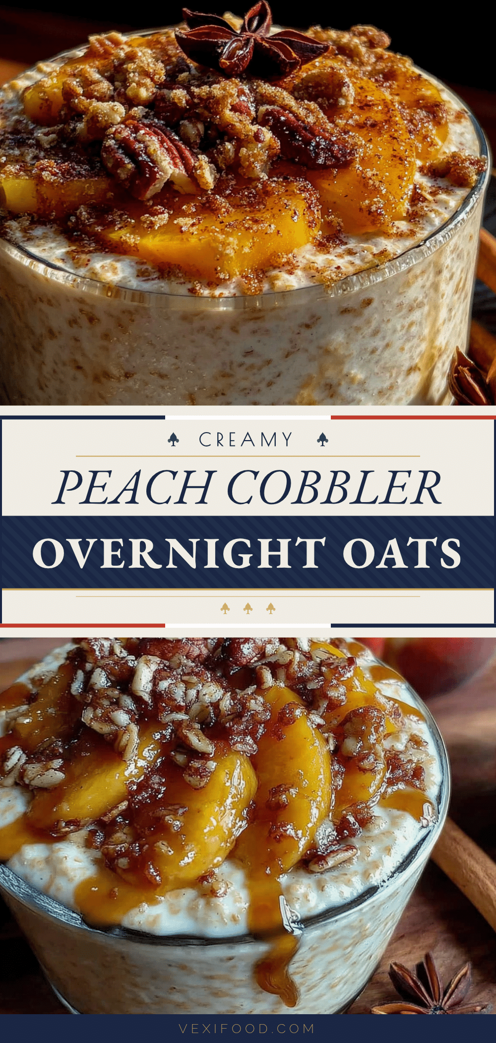 creamy peach cobbler overnight oats recipe