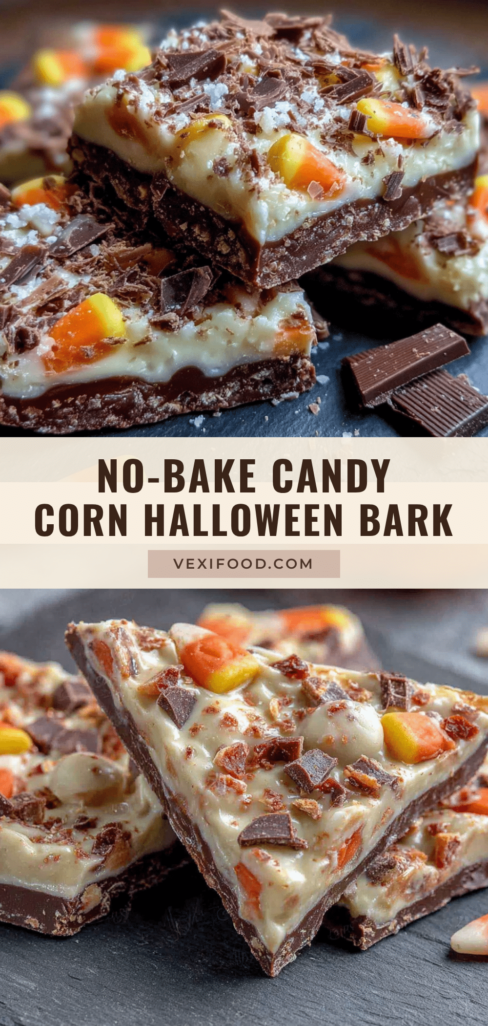 Easy No-Bake Candy Corn Halloween Bark recipe