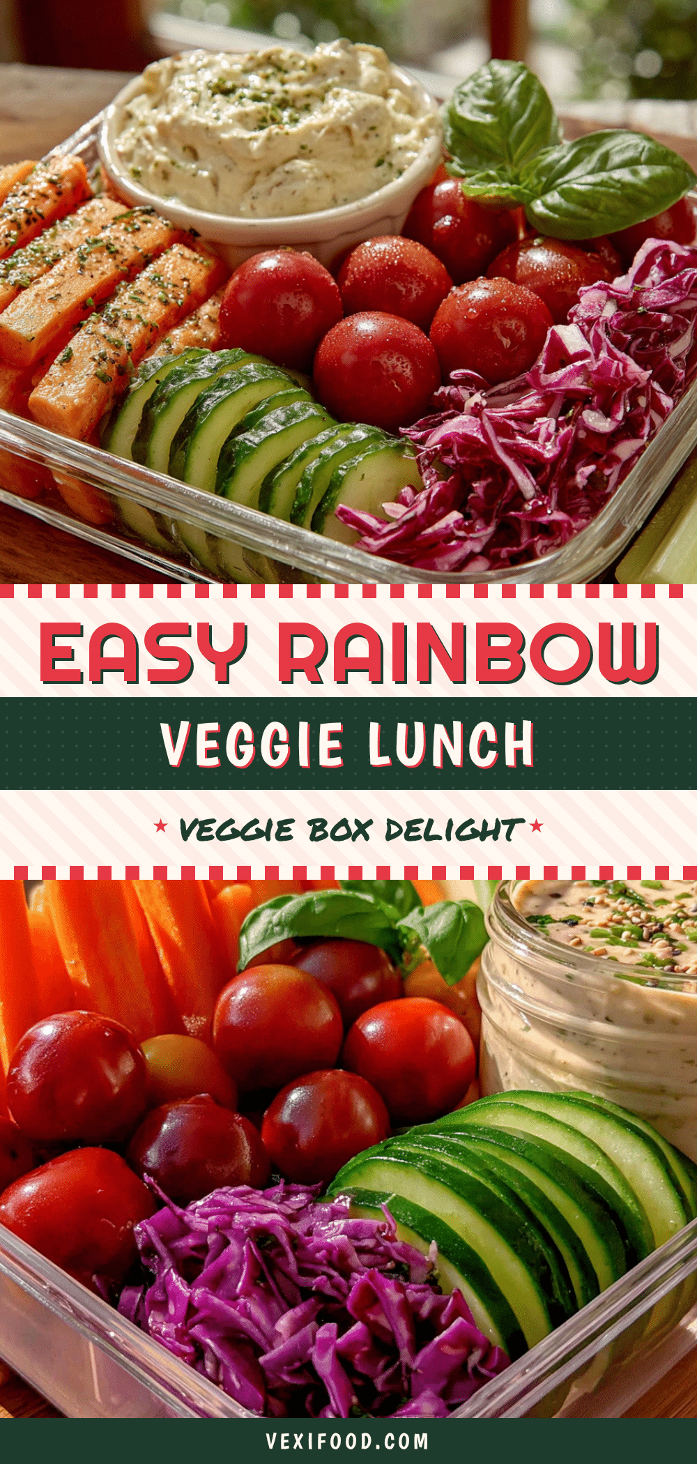 easy rainbow veggie lunch box with ranch dip recipe