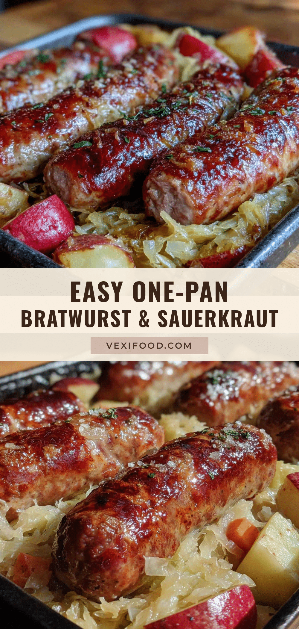 Sheet-pan bratwurst and sauerkraut bake recipe