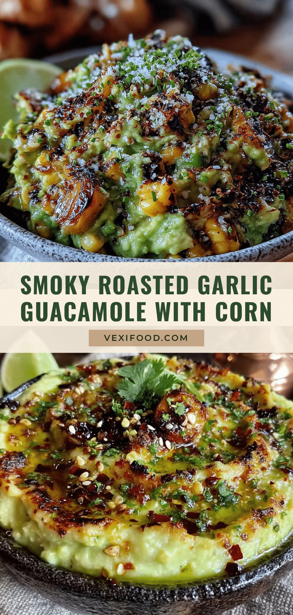 smoky roasted garlic guacamole with charred corn recipe