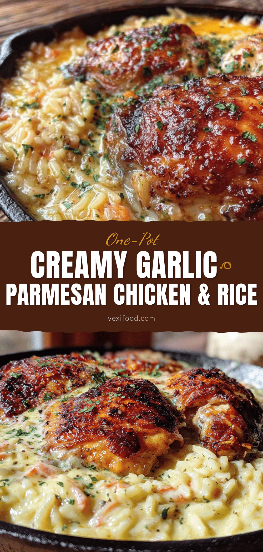 one-pot creamy garlic parmesan chicken and rice recipe