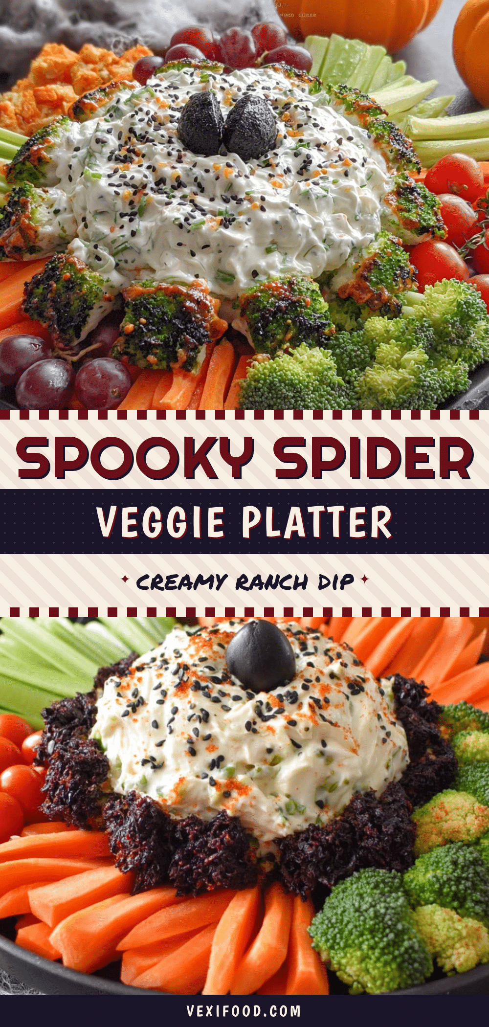 spooky spider veggie platter with creamy ranch dip recipe