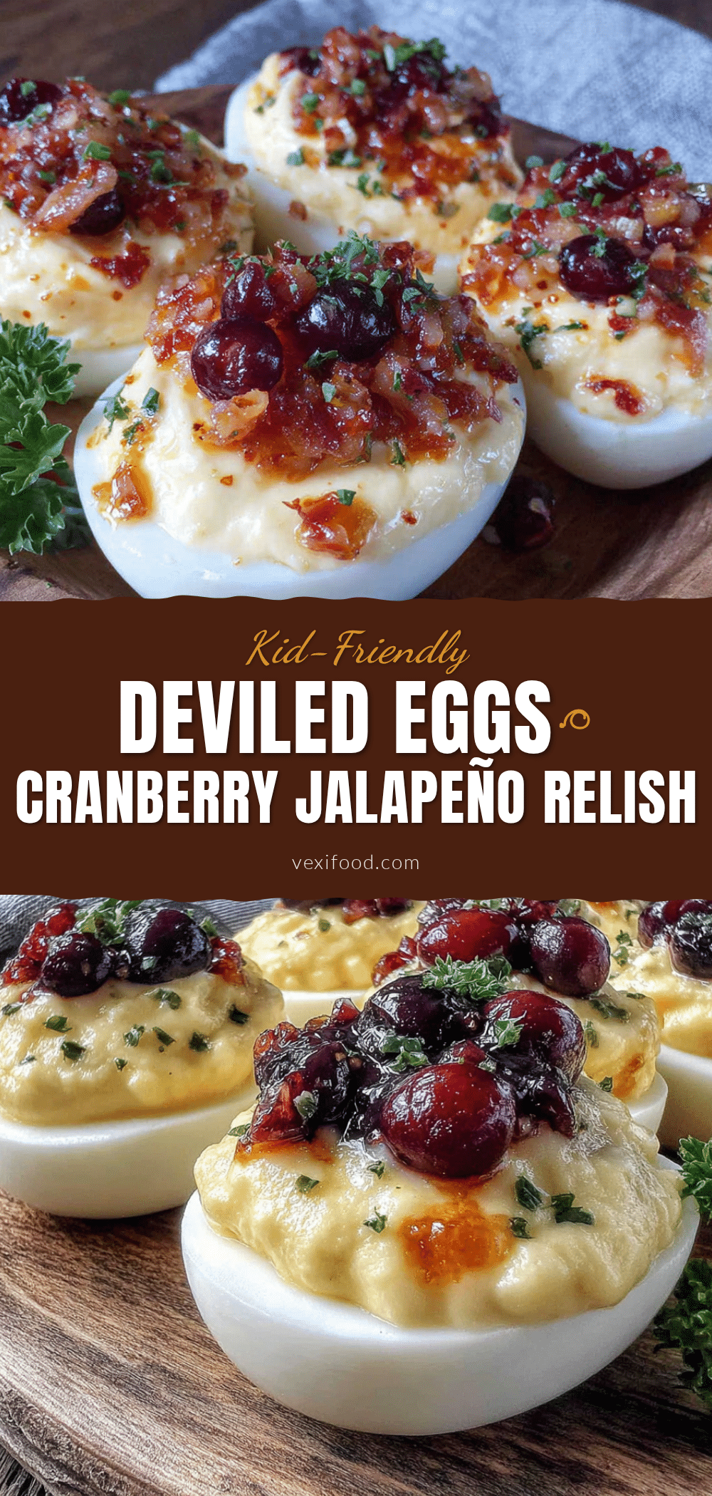 kid-friendly deviled eggs with cranberry jalapeño relish recipe