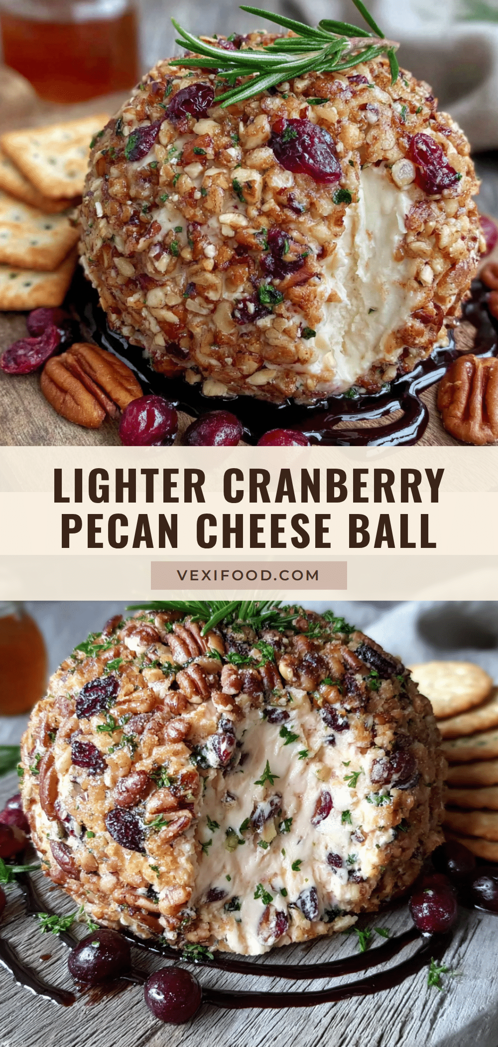 lighter cranberry pecan cheese ball with rosemary recipe