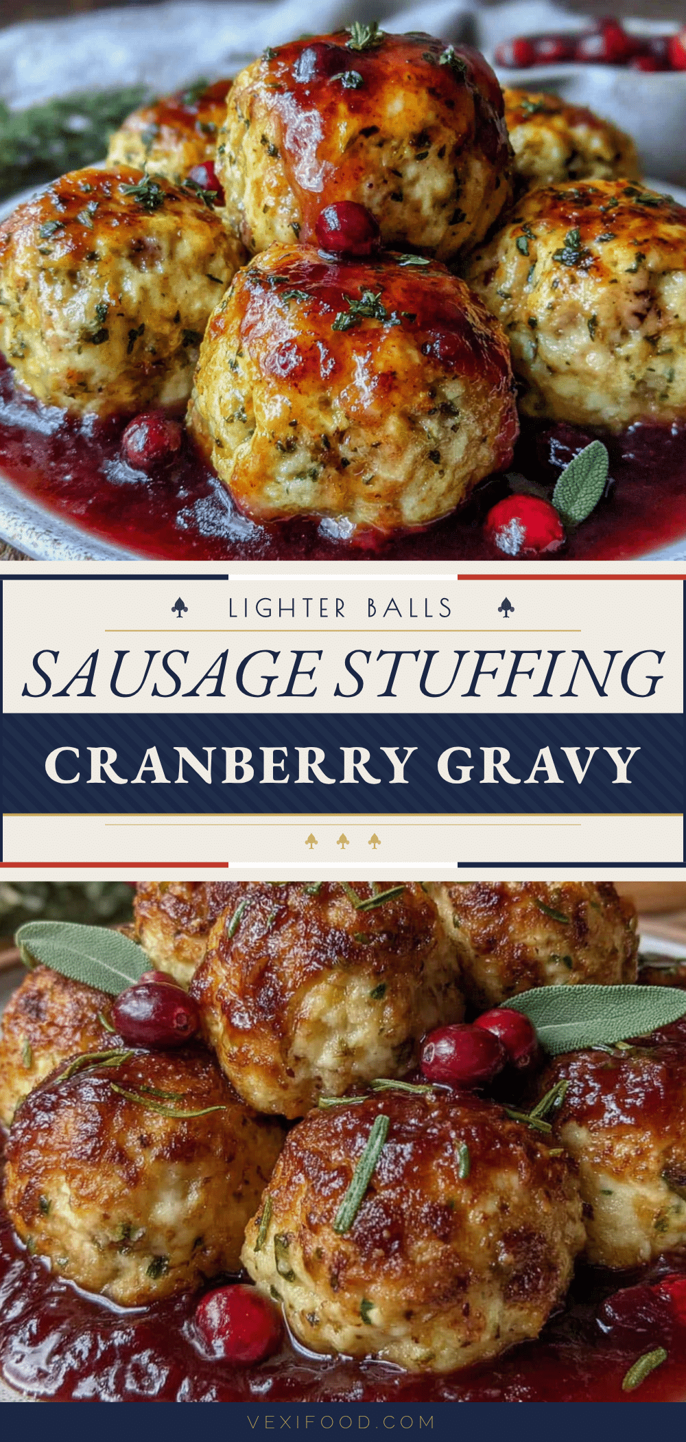 lighter sausage stuffing balls with cranberry gravy recipe