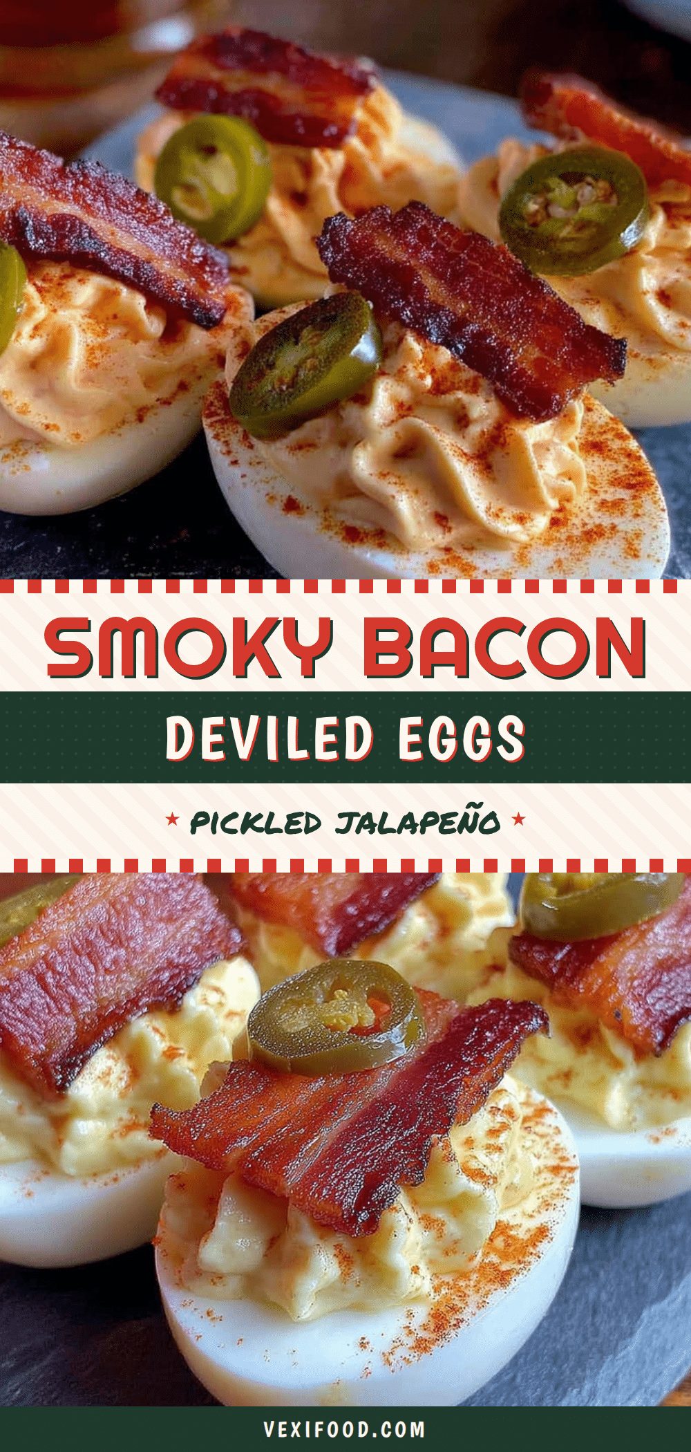 Smoky bacon deviled eggs with pickled jalapeño recipe