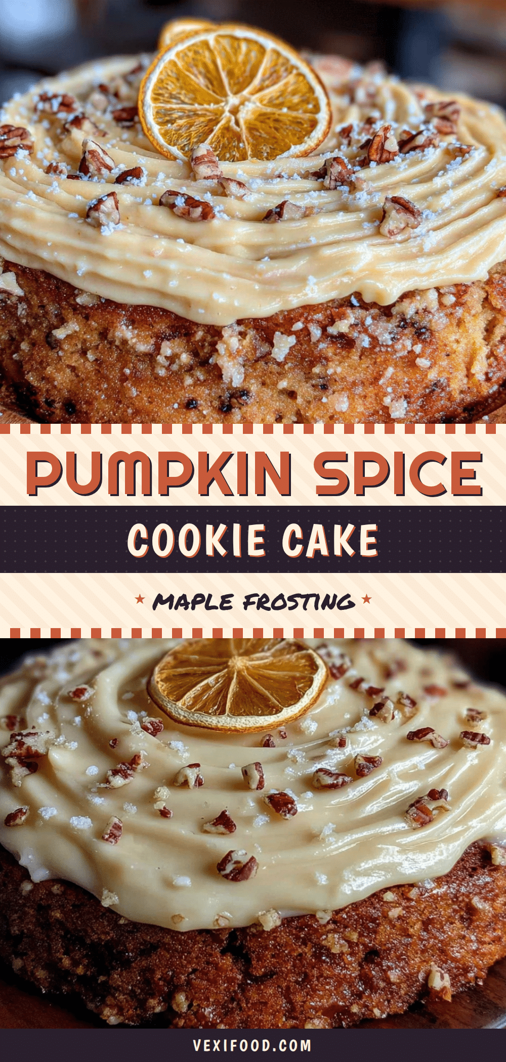 wholesome pumpkin spice cookie cake with maple frosting recipe